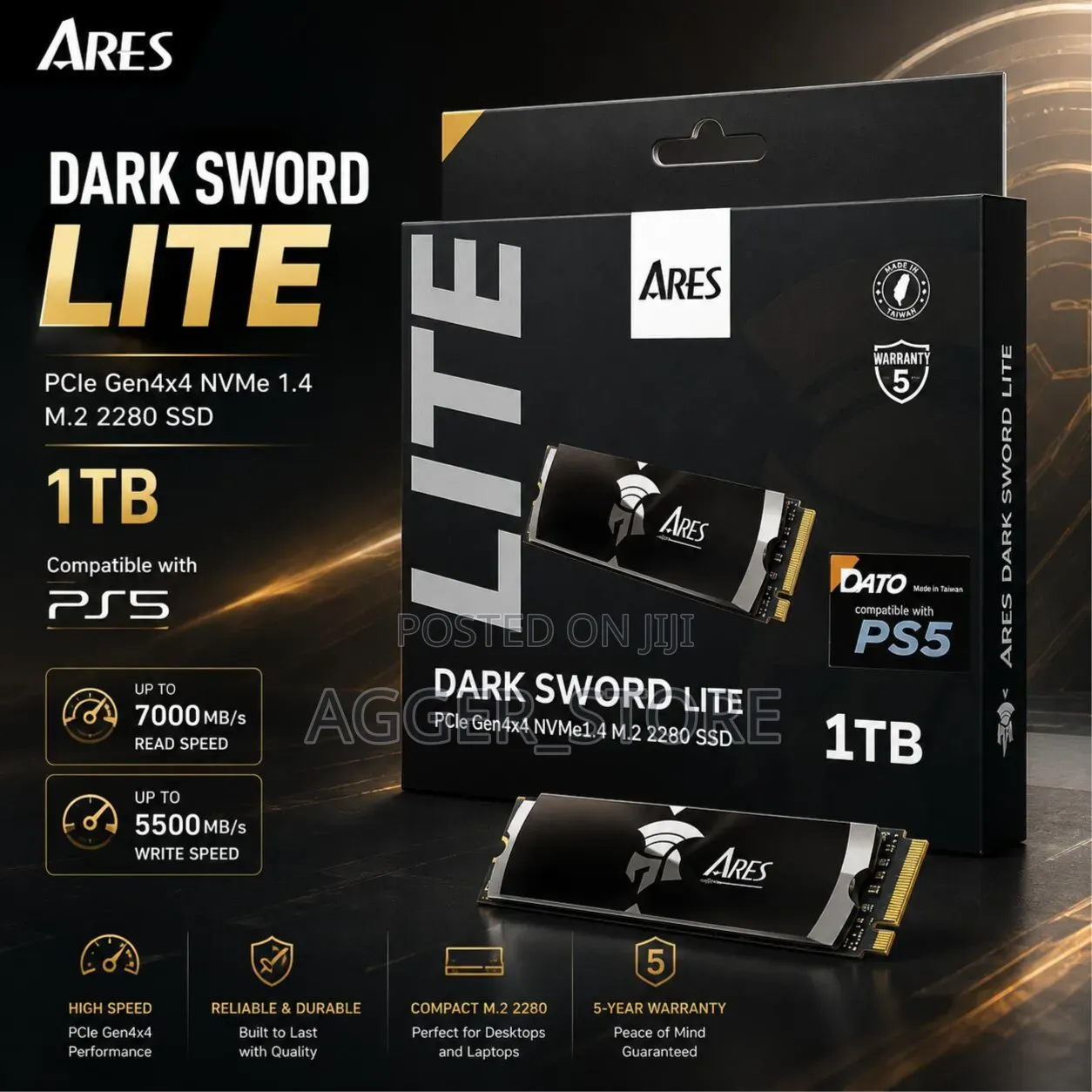 DATO ARES Dark Sword Lite 1TB PCIe Gen4x4 NVMe 1.4 M.2 2280 SSD