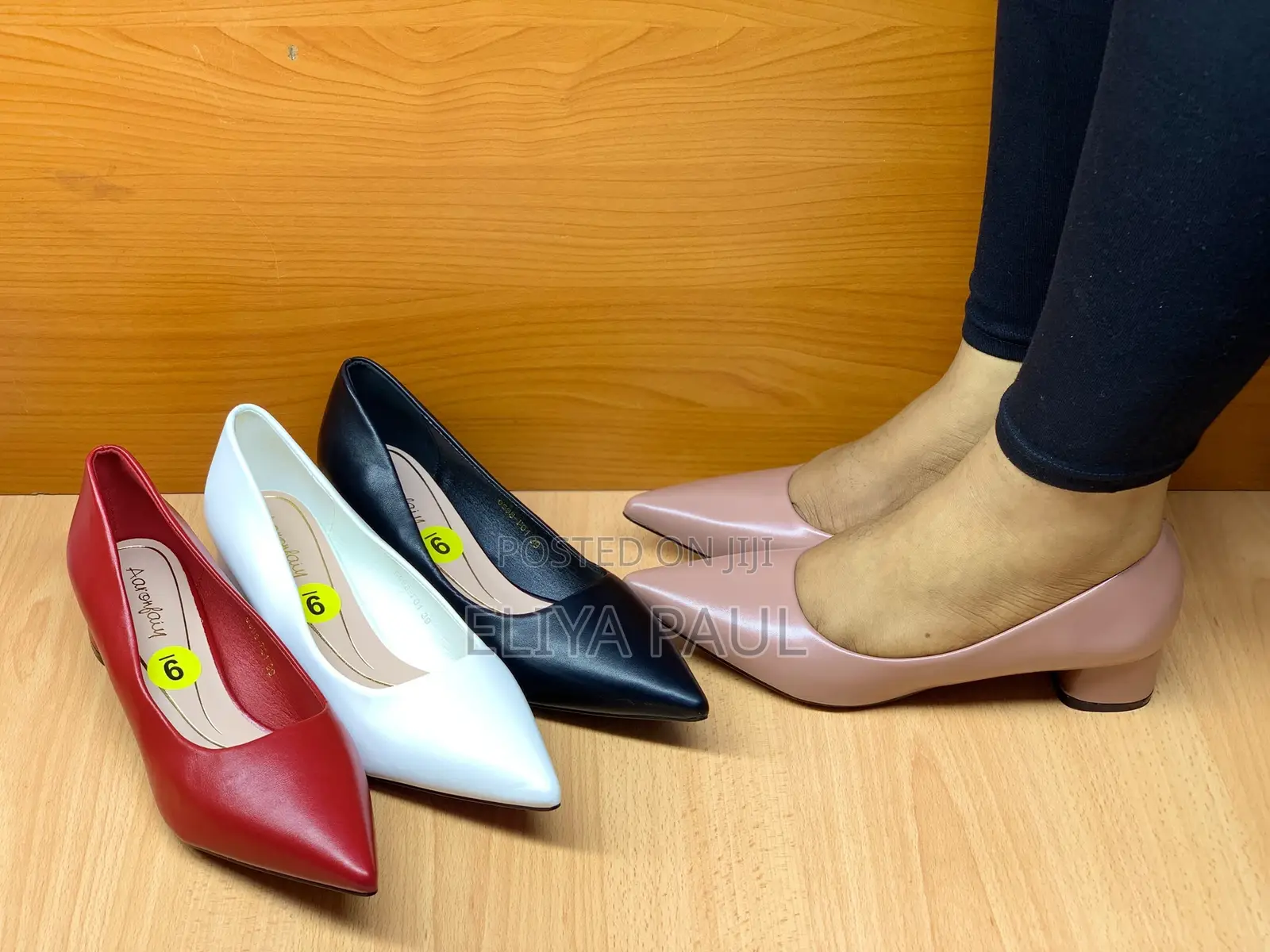 Viatu Vya Block Heel Red White Nude and Black