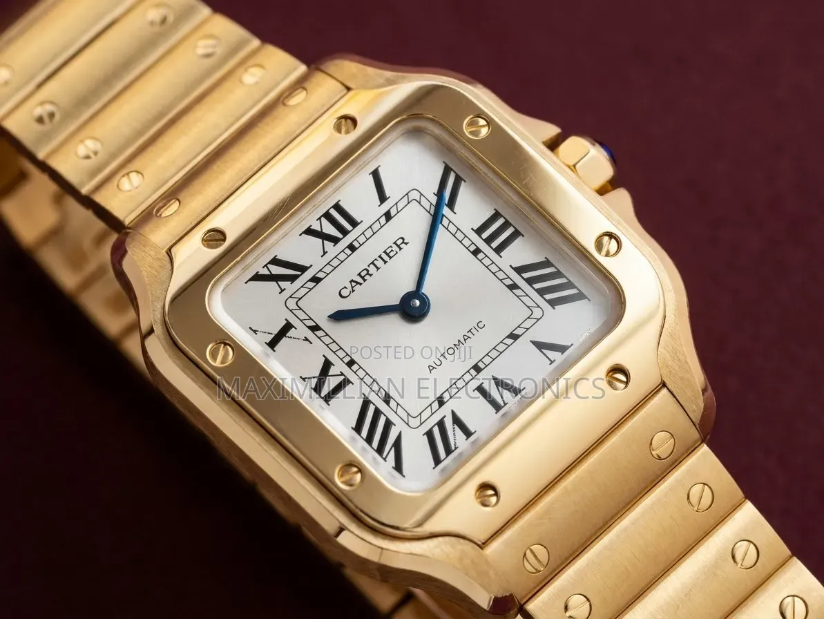 Gold-Toned Cartier Santos Style Metal Watch