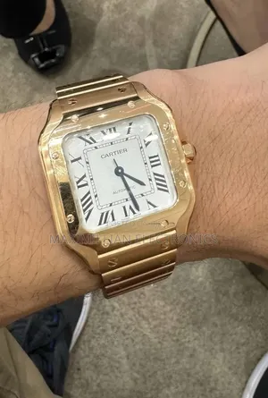 Gold-Toned Cartier Santos Style Metal Watch