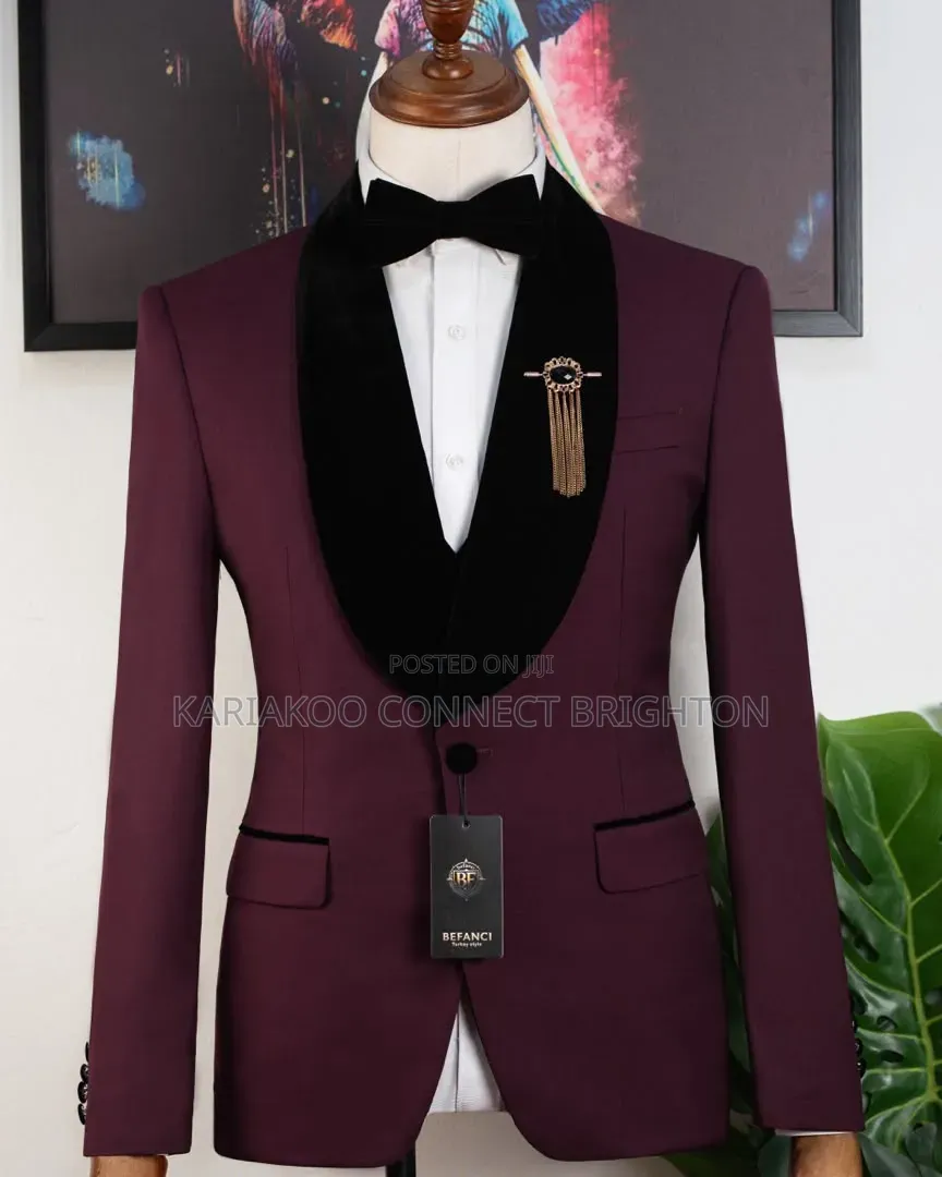 Burgundy / Maroon 3-Piece Tuxedo Suit