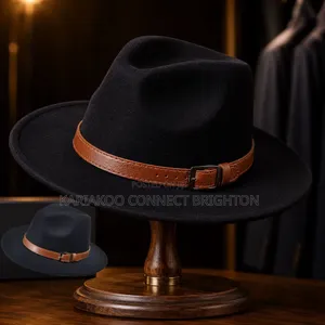 Classic Tan Brown Felt Fedora Hat With Leather Band and Buckle Detail