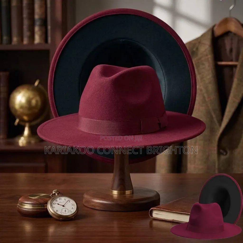 Classic Tan Brown Felt Fedora Hat With Leather Band and Buckle Detail