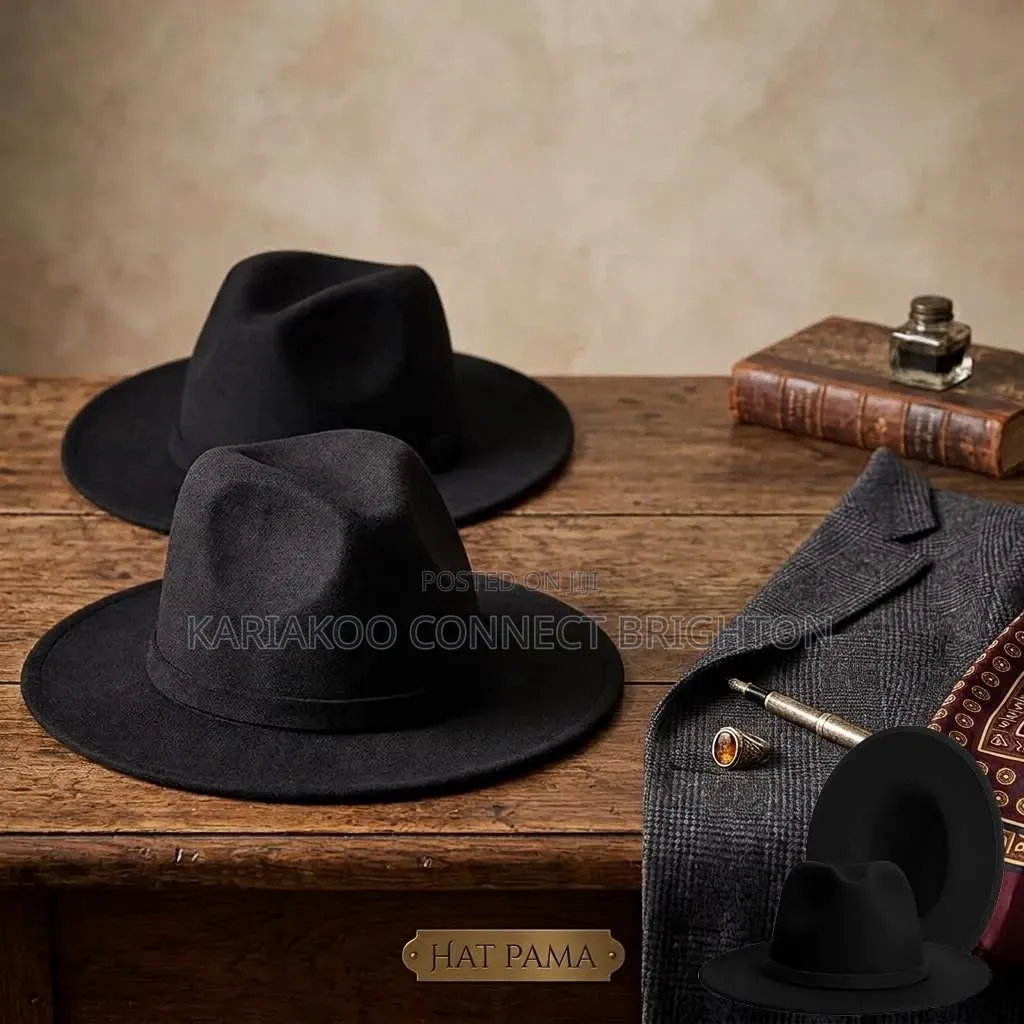 Classic Tan Brown Felt Fedora Hat With Leather Band and Buckle Detail