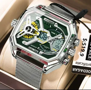 ​men's Sport Luxury Black & Gold Dual Time Analog-Digital Quartz