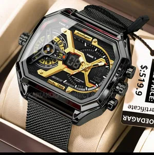 ​men's Sport Luxury Black & Gold Dual Time Analog-Digital Quartz