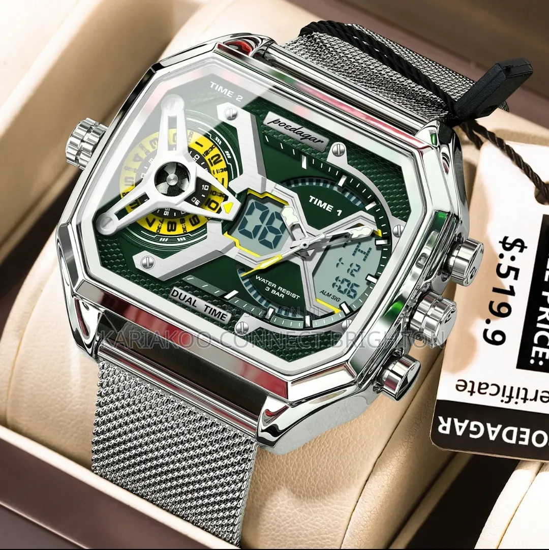 ​men's Sport Luxury Black & Gold Dual Time Analog-Digital Quartz