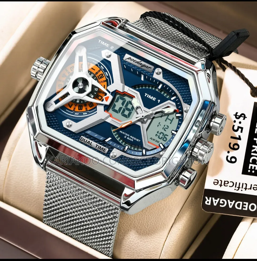 ​men's Sport Luxury Black & Gold Dual Time Analog-Digital Quartz