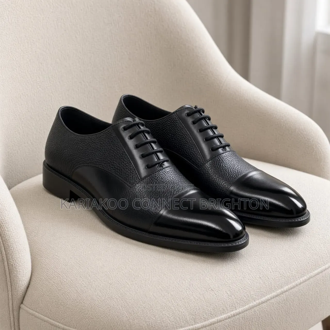​men's Classic Black Grained Leather Cap-Toe Oxford Formal Shoes