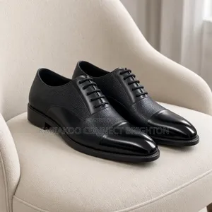 ​men's Classic Black Grained Leather Cap-Toe Oxford Formal Shoes