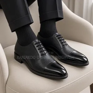 ​men's Classic Black Grained Leather Cap-Toe Oxford Formal Shoes