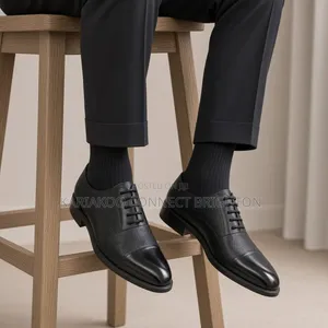 ​men's Classic Black Grained Leather Cap-Toe Oxford Formal Shoes