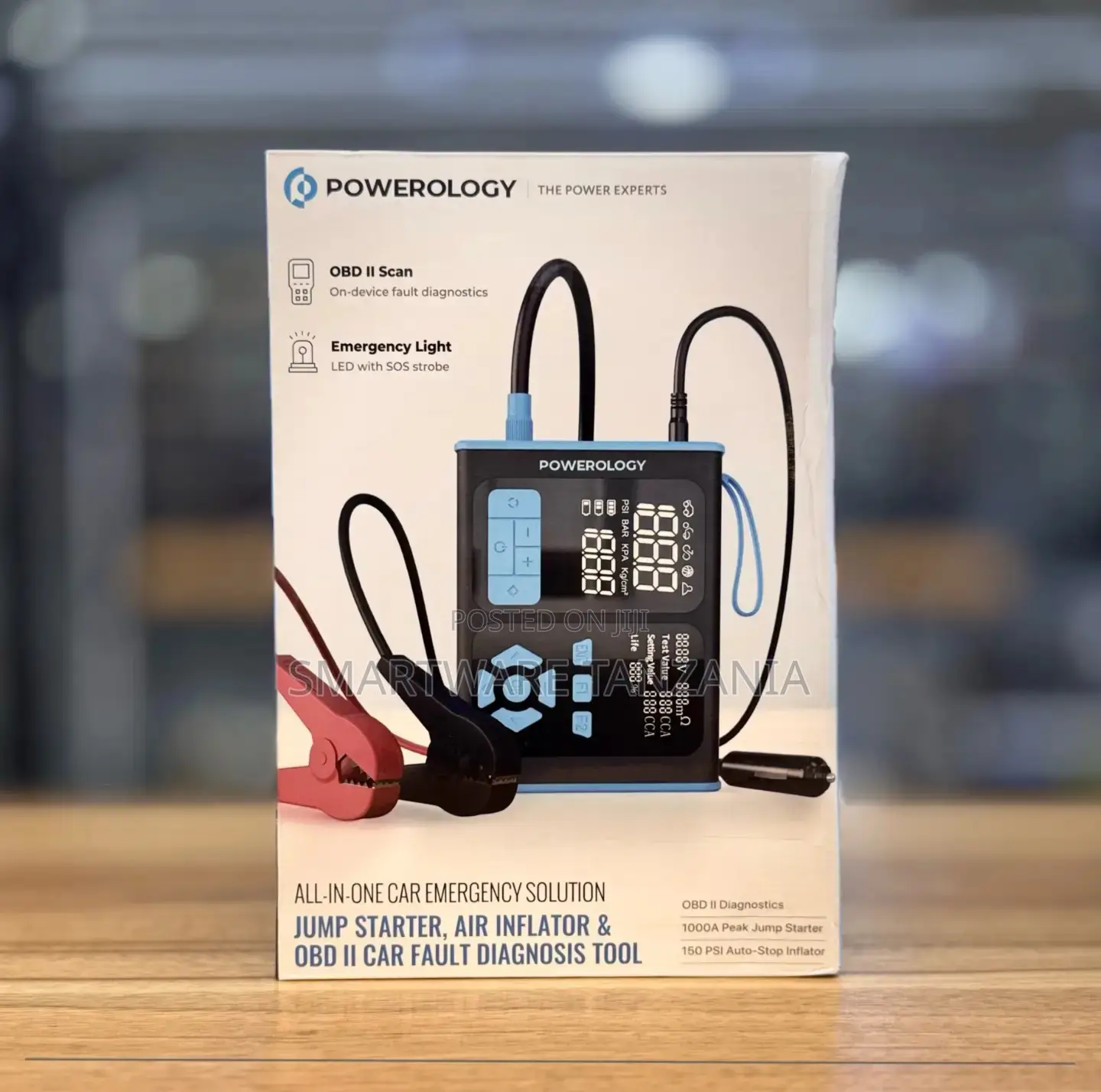 Powerology Car Emergency Solution, 1000A Jump Starter & OBD II Scan