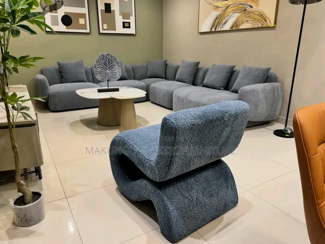 Modern L Shaped Sofa With 8 Seats Capacity, Including Single Armchair