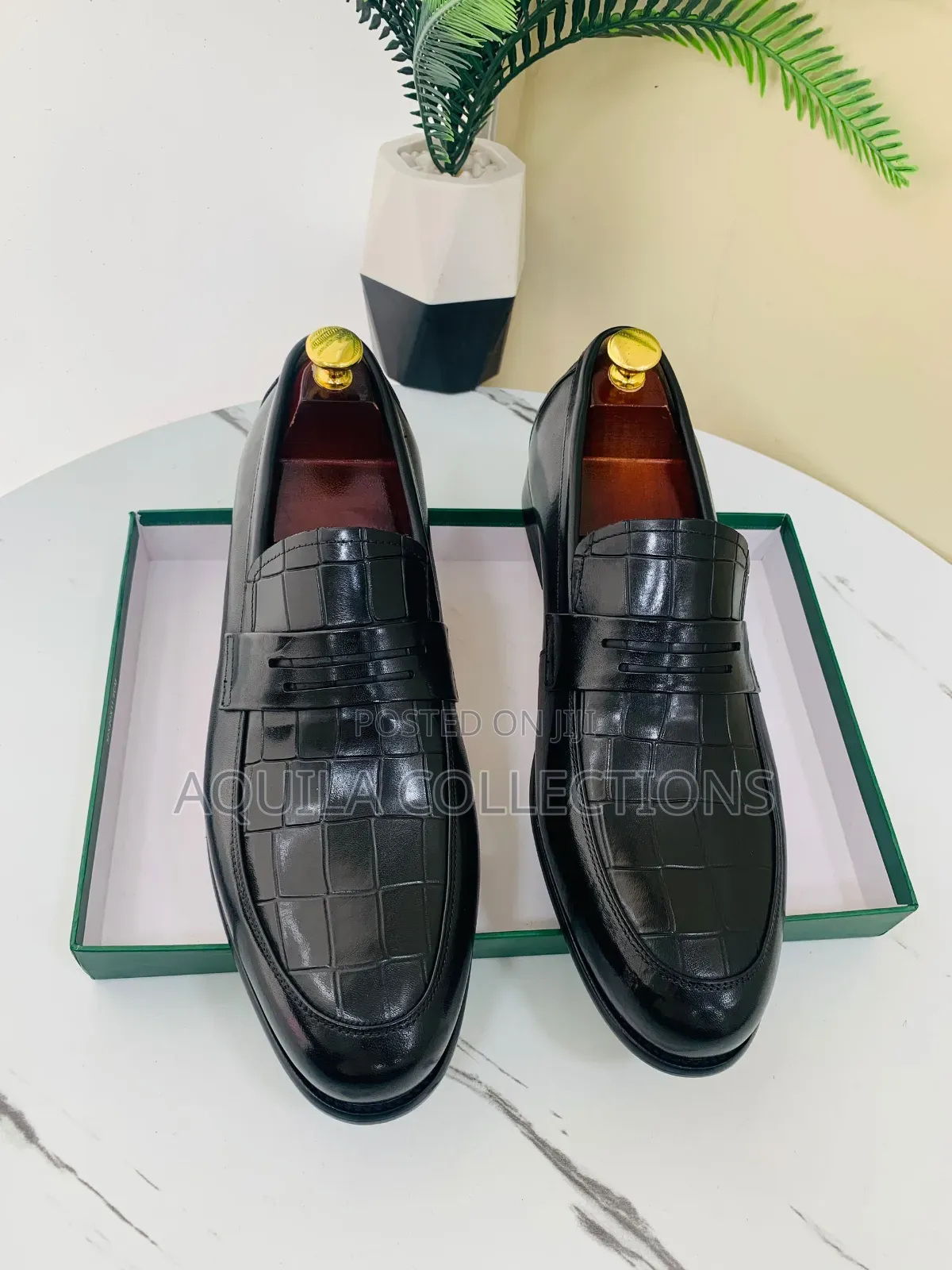 Gucci Croc-Embossed Leather Loafers: Black & Coffee