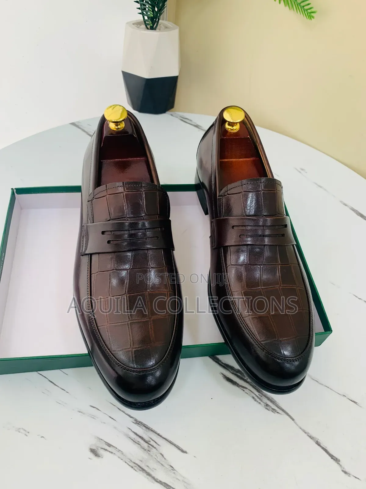 Gucci Croc-Embossed Leather Loafers: Black & Coffee