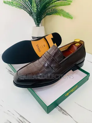 Gucci Croc-Embossed Leather Loafers: Black & Coffee