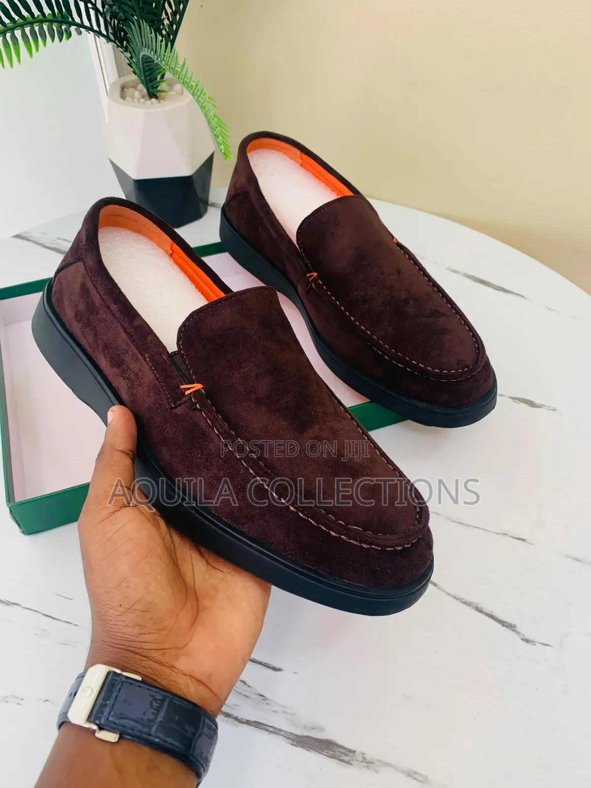 Santoni Navy Suede Loafers