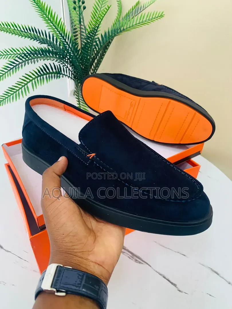 Santoni Navy Suede Loafers