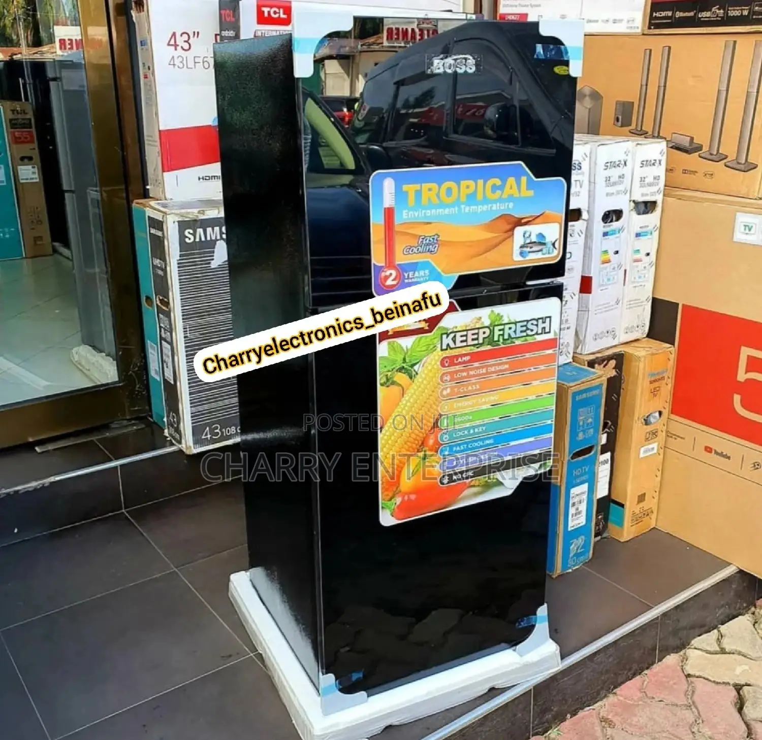 Boss Fridge With Tempered Glass Bs110 Blk 110 Litres