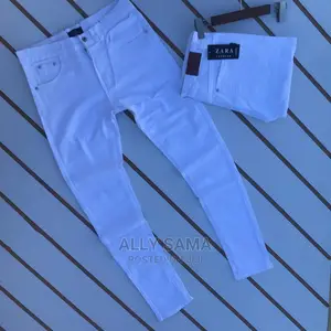Men's Jeans Stretch Red White Plain