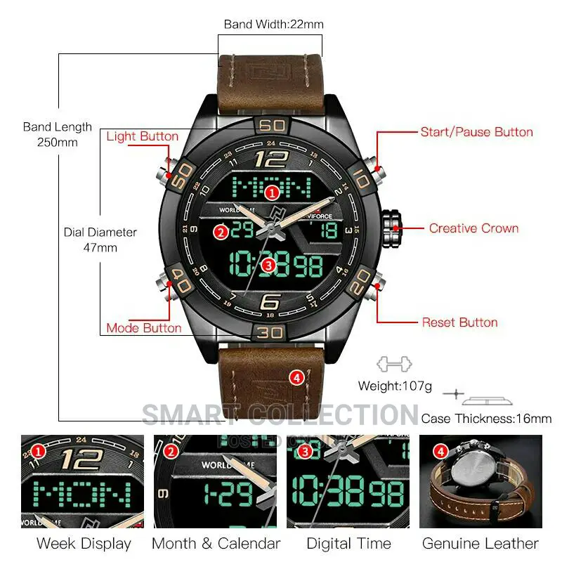 NAVIFORCE Men Waterproof Wristwatch Military Quartz Clock