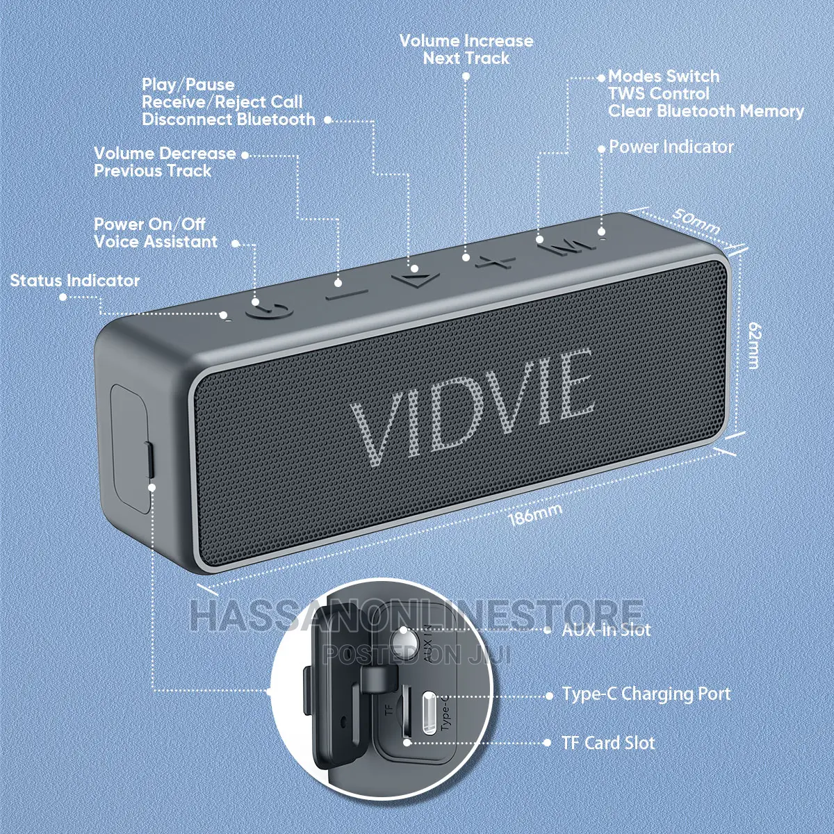 Vidvie Bluetooth Speaker SP914 - 20watt - Black