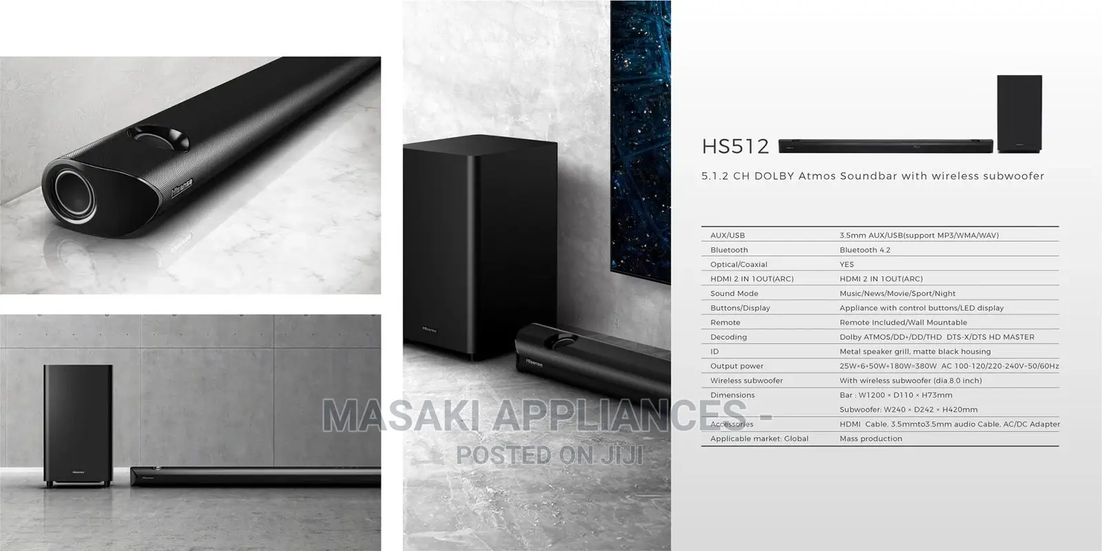 OFFER! Hisense 380W Hs512 Soundbar 5.1ch Wireless Subwoofer