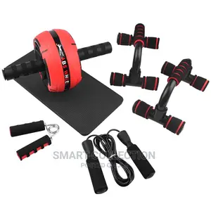 Set With Abs Roller Push-Up Bar Rope Hand Grips Knee Pad