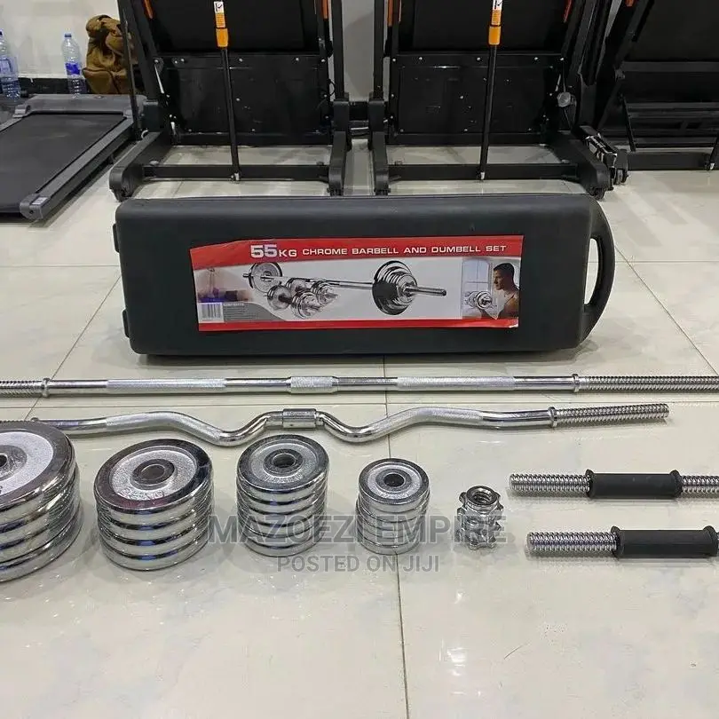 55kg Chrome Barbel and Dumbel Set