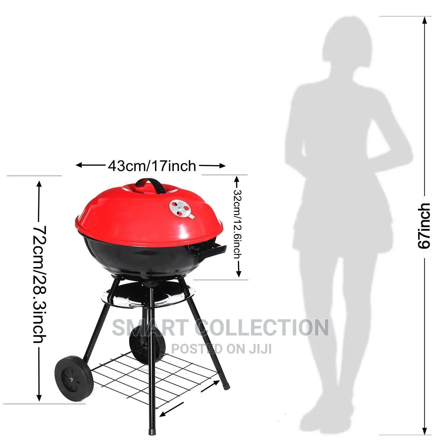 17" Charcoal Kettle Grill Outdoor With Moving Wheels