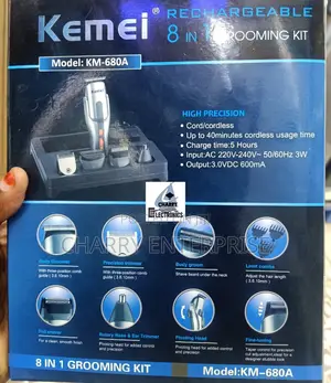 ORIGINAL KEMEI Wireless Hair Clipper Shaver 8 in 1Km- 680a