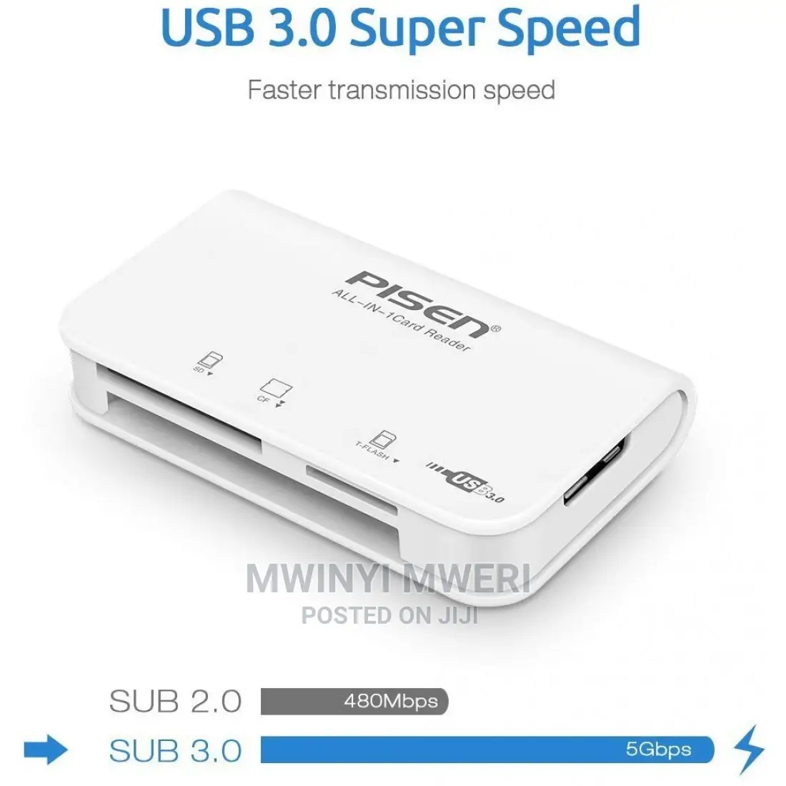 PISEN 3-In-1 Card Reader for SD/CF/TF Cards USB 3.0 High