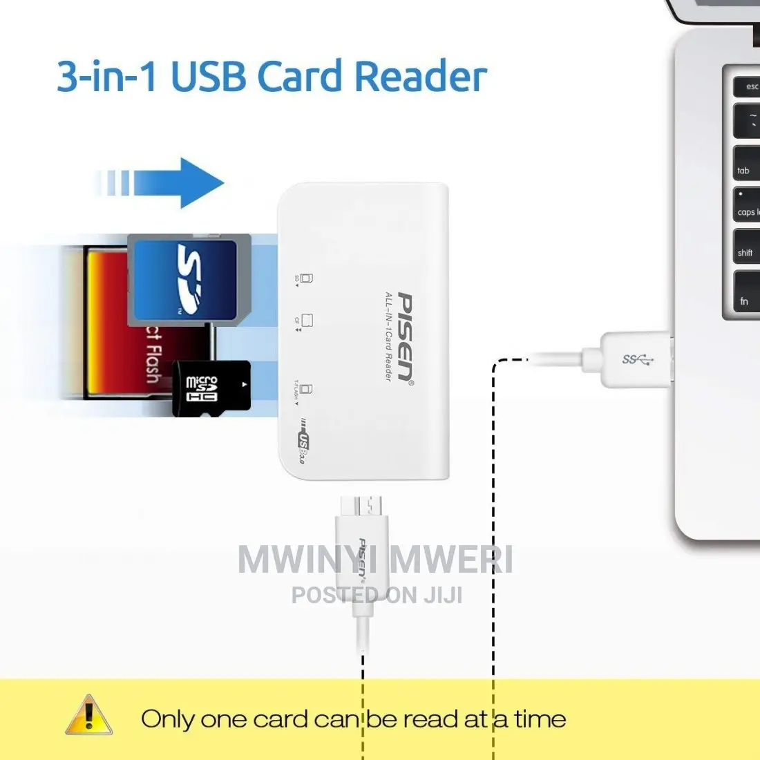 PISEN 3-In-1 Card Reader for SD/CF/TF Cards USB 3.0 High