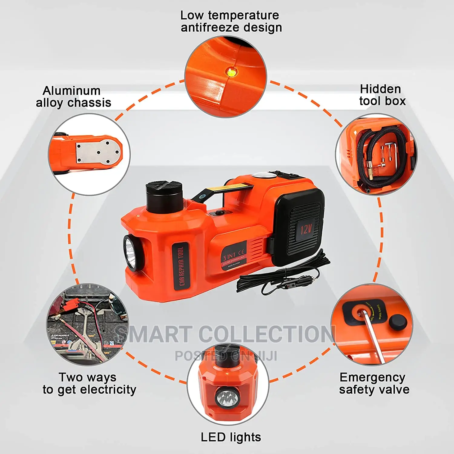 Electric Hydraulic Car Jack Set With Tire Pump and LED