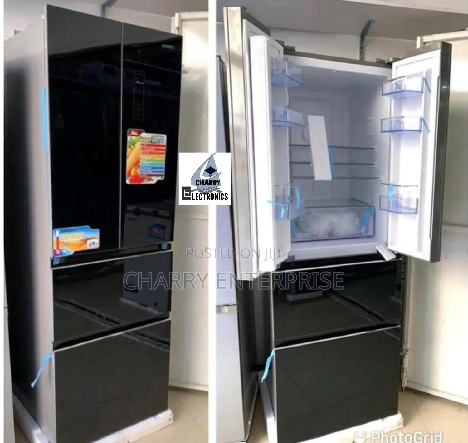*Homebase Non-Frost Fridge * *356 L * Black With Glass