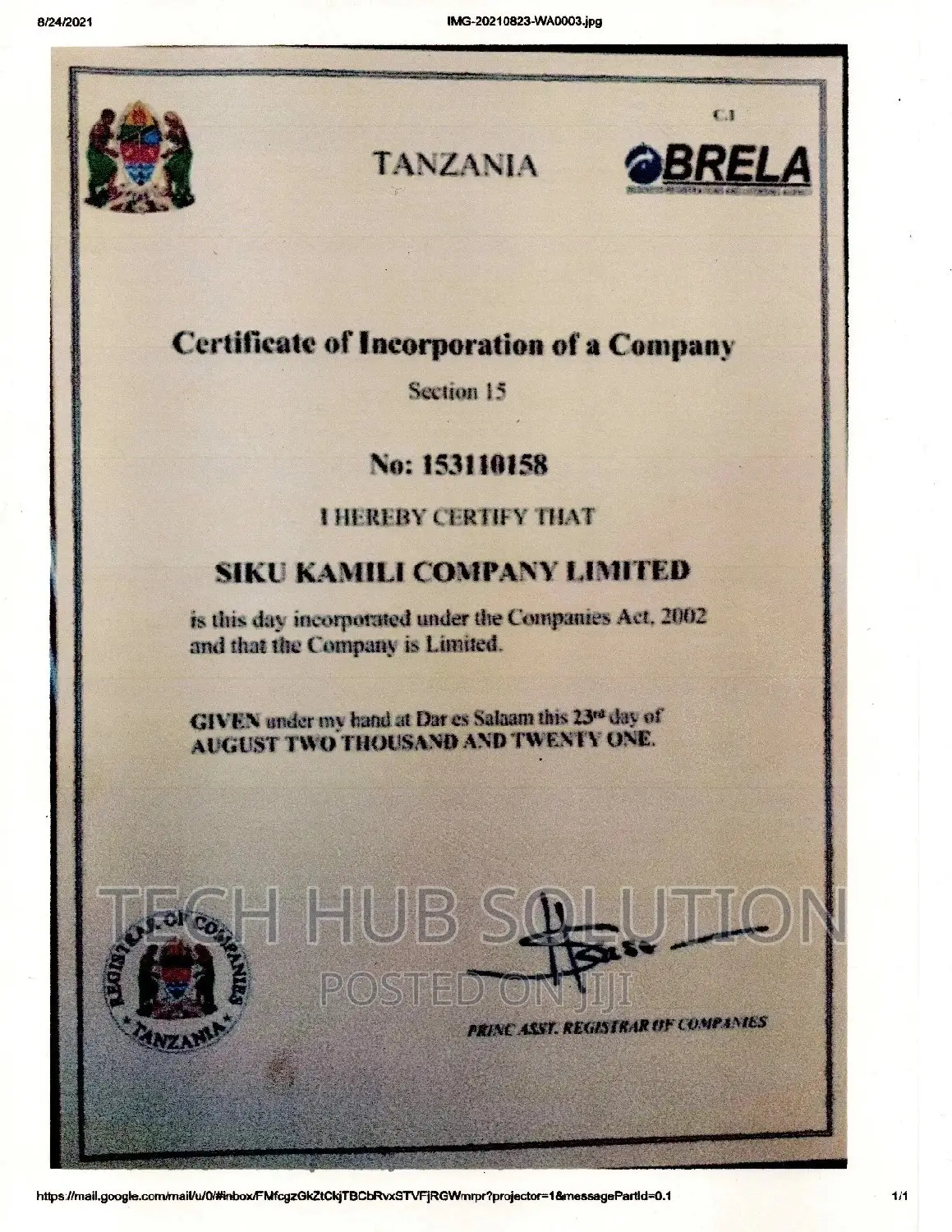 Usajili Wa Makampuni, Majina Ya Biashara Na Leseni Class A