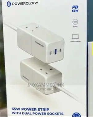 Powerology 65W USB Power Strip With Dual Power Sockets