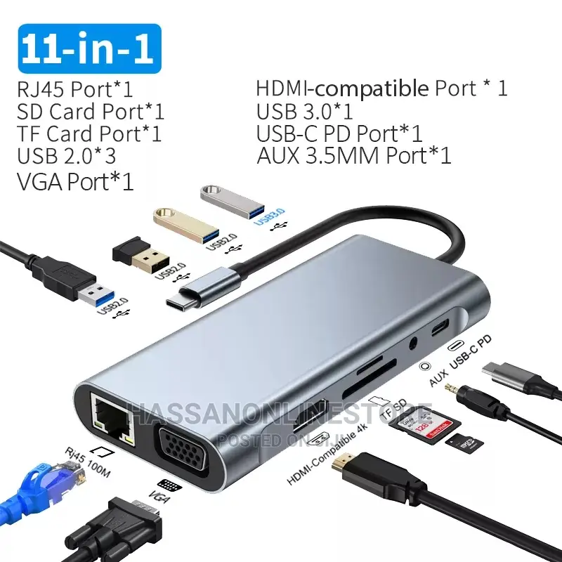 Type C to HDTV 11in 1 Hub