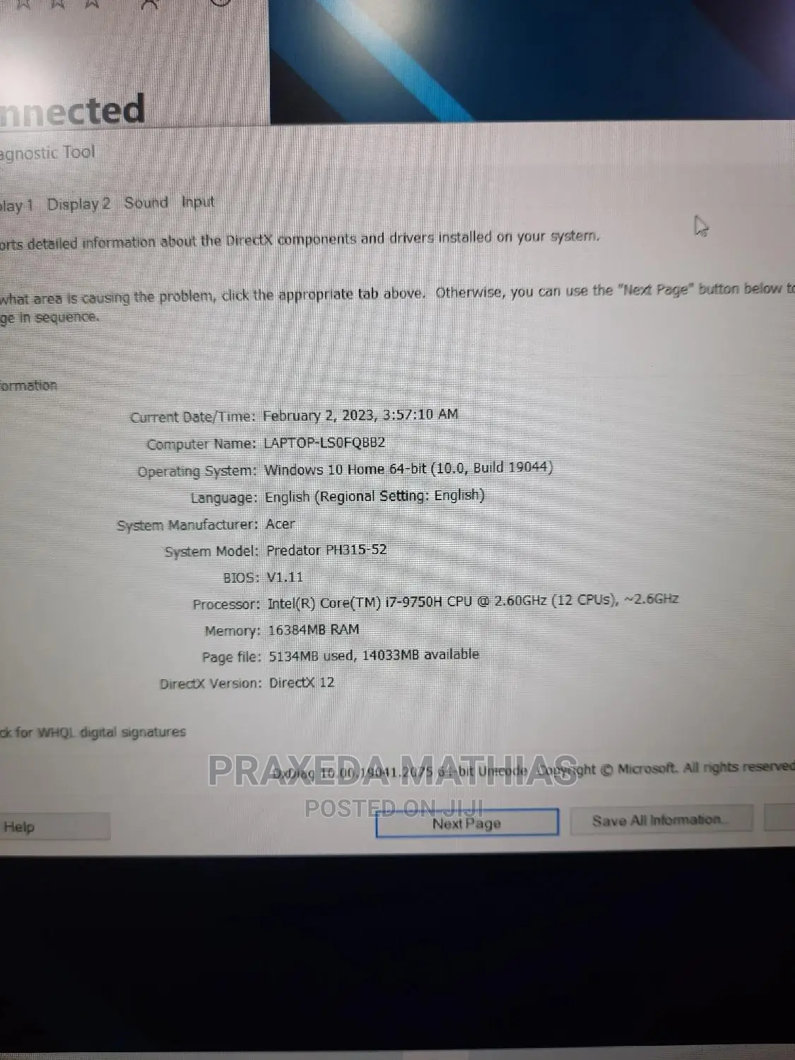 New Laptop Acer Predator Helios 300 16GB Intel Core I7 SSD 512GB