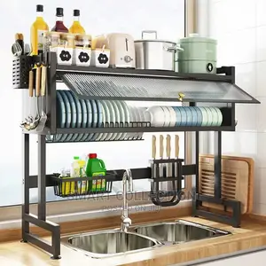 Photo - Metal Kitchen Plate/Dish Drainer Drying Rack With Cover