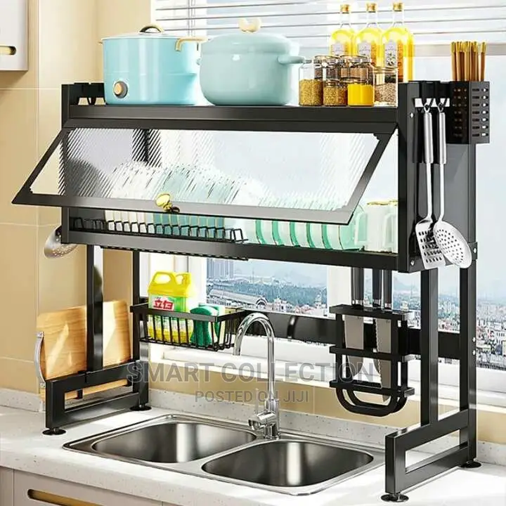 Metal Kitchen Plate/Dish Drainer Drying Rack With Cover