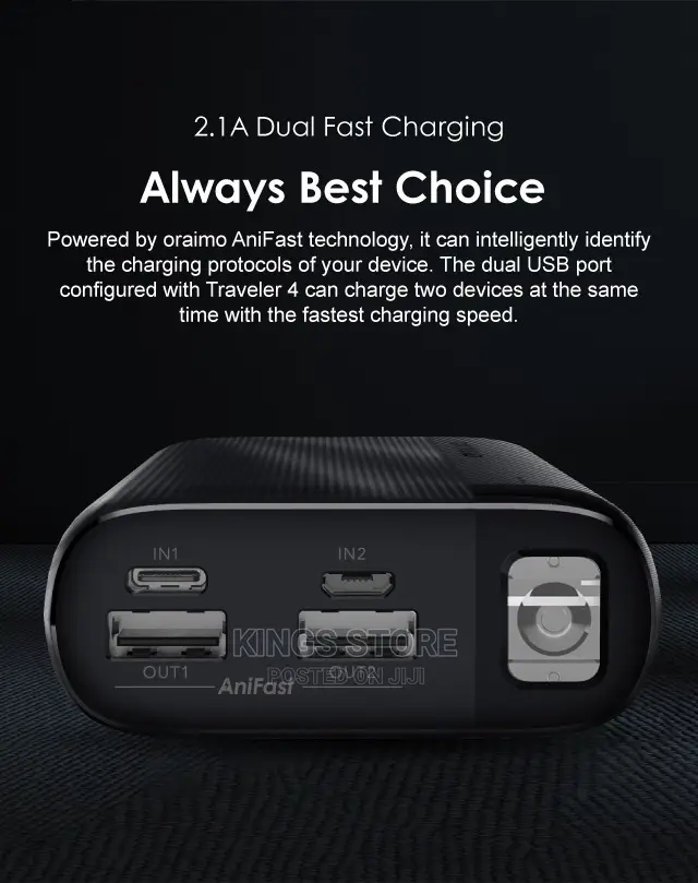 Oraimo Traveler 4 20000mah 2.1A Triple Ports Fast Charging