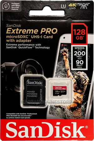 SANDISK Extreme Pro 128GB 200mb/S Memory Card With Adapter