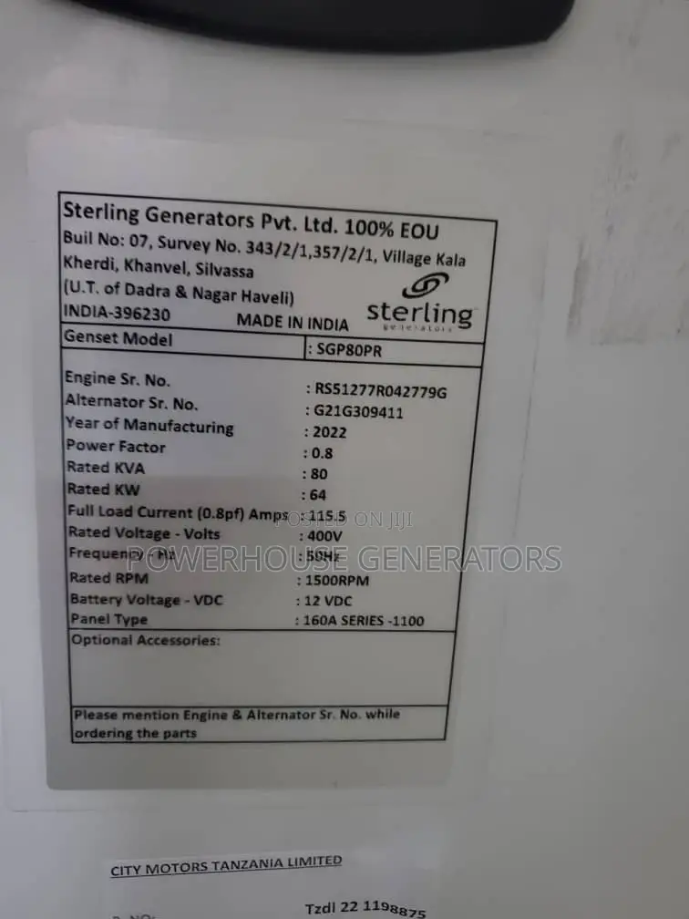 Generator Sterling 80kva