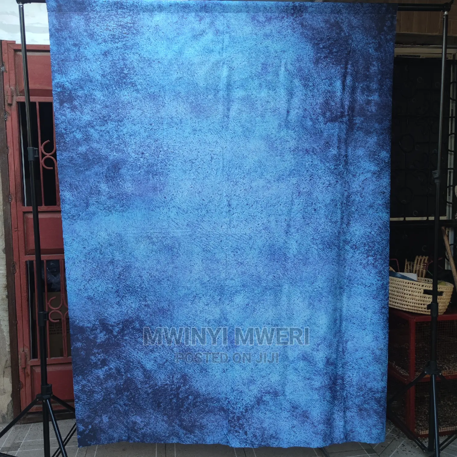 Dark Blue Grunge Texture Printed Wrinkle Free Cloth Backdrop