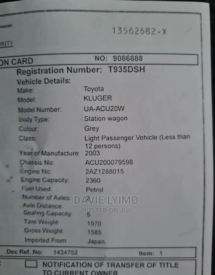 Toyota Kluger 2003 Gray
