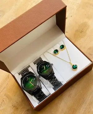 Fashion Set of Two Couple Watches, Earrings, Necklace