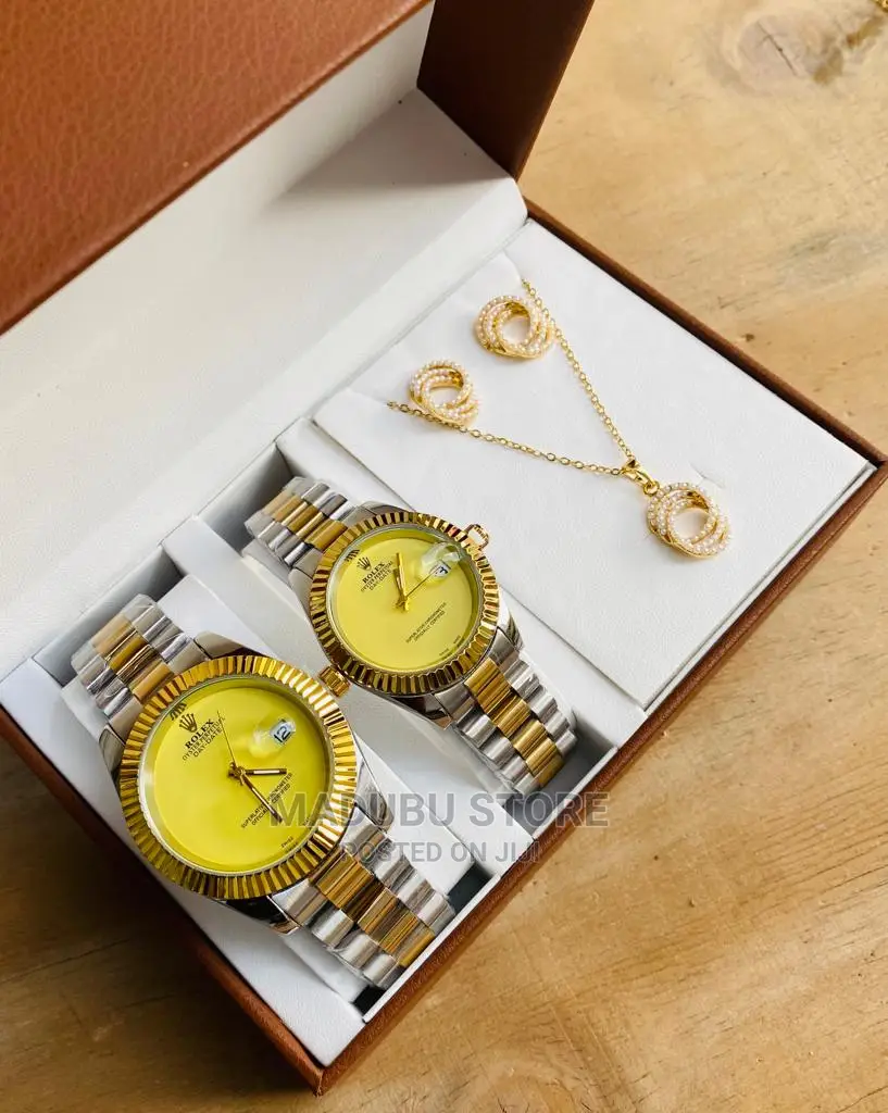 Fashion Set of Two Couple Watches, Earrings, Necklace