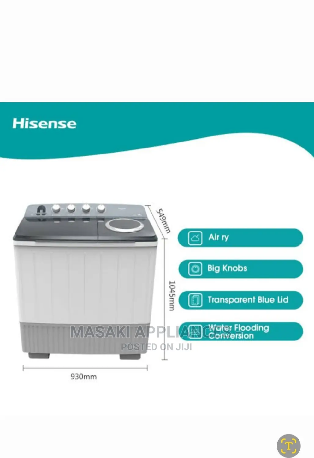 Hisense 16kg Twin Tub Washing Machine Semi Automatic WSDE163